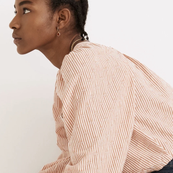 Madewell | Puff-Sleeve Crop Top Embroidered Stripe Orange White Large - Picture 3 of 15